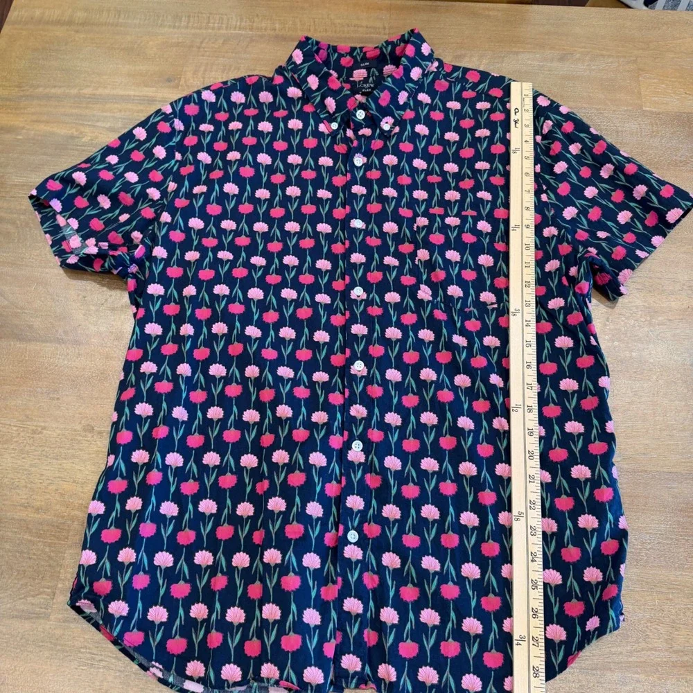 J. Crew Mens Flex Washed Slim Fit Short Sleeve Floral Button Down Shirt XXL Navy